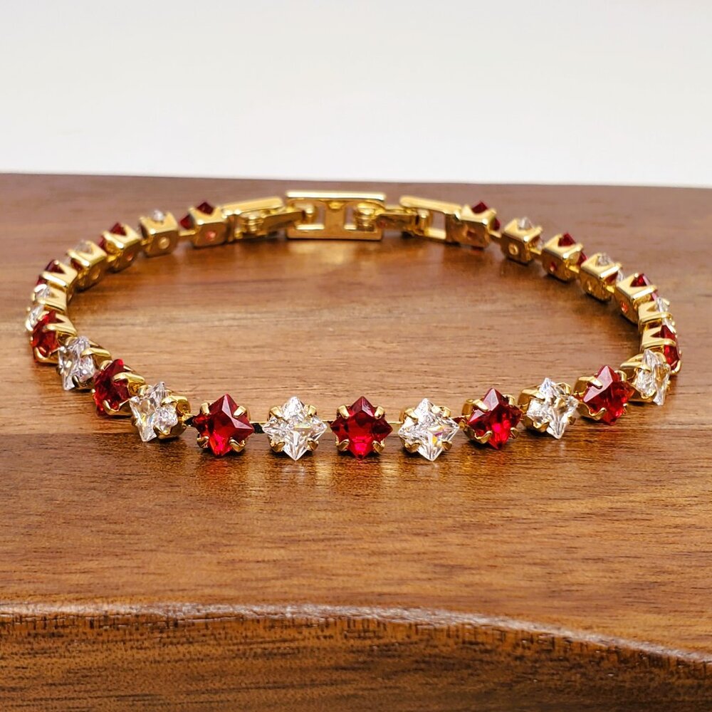14K Gold Womens 1ct Diamond 2ct Red Ruby Gemstone Tennis Bracelet Ladies Jewelry